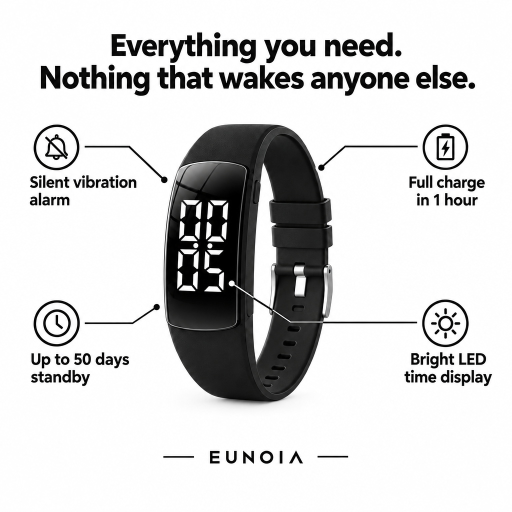 Black Eunoia Silent Alarm Band with LED time display